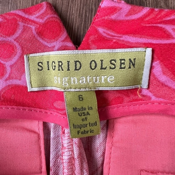 NWOT Sigrid Olsen “Signature” Pink Red Floral Linen Pants Sz 6 - Picture 5 of 11